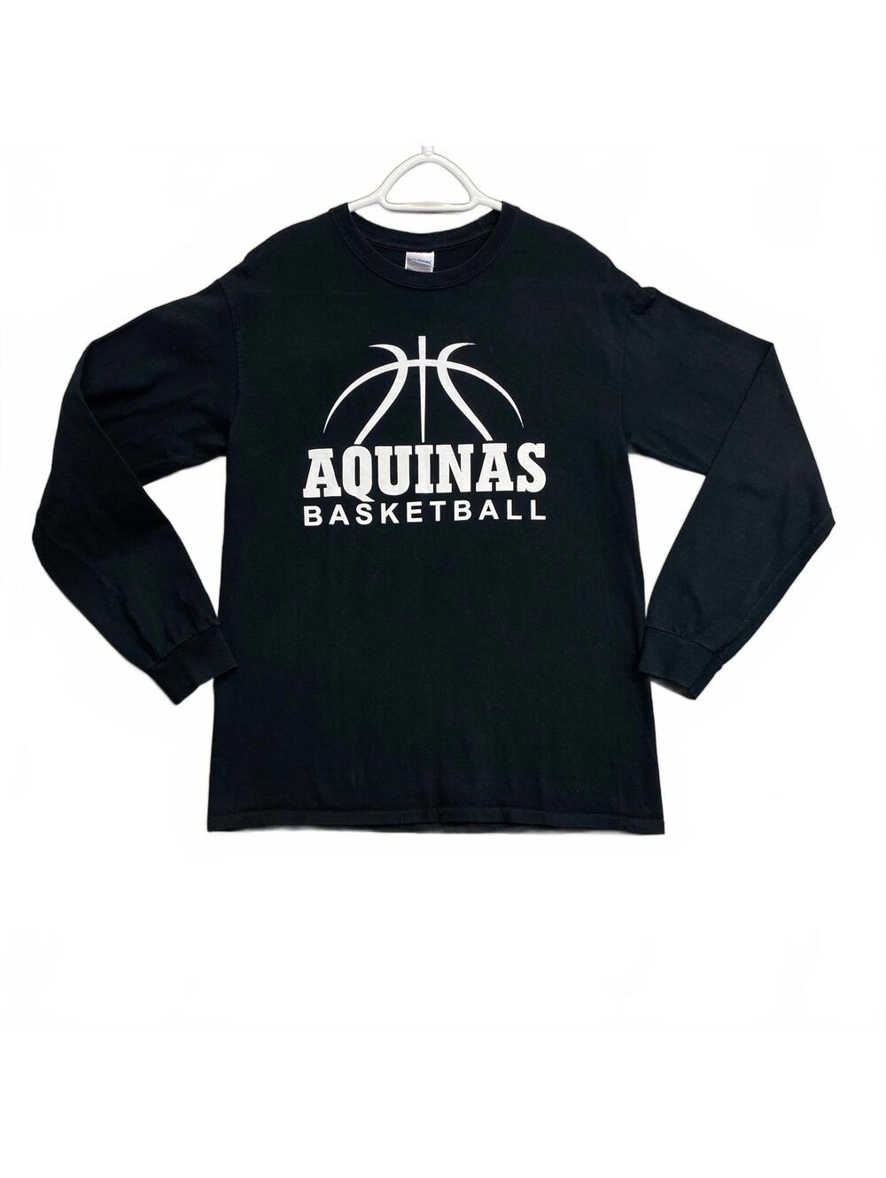 Aquinas Basketball Long Sleeve T-Shirt On Gildan Tag Black Size Medium